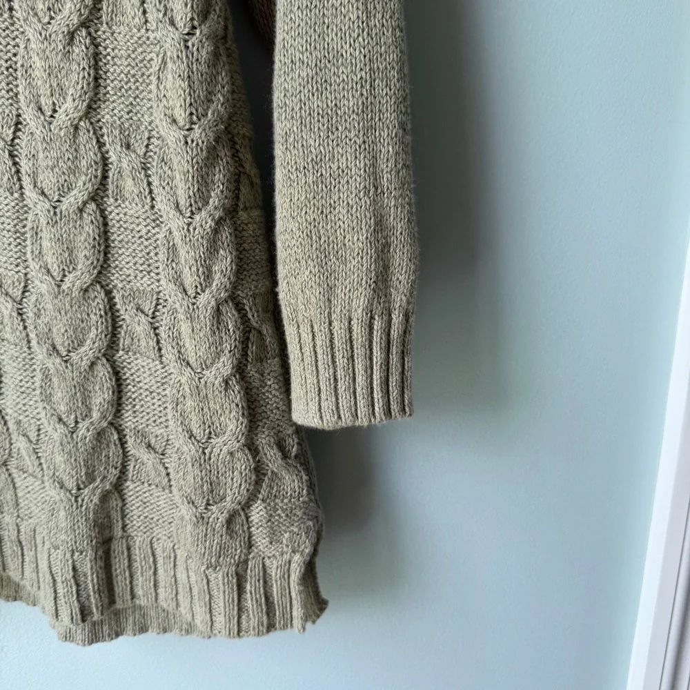 Talbots Petite Linen Cotton Blend Cable Knit Sweater Taupe Pullover Large Petite